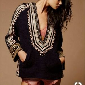 Free People Black and Gold Embroidered Jacket